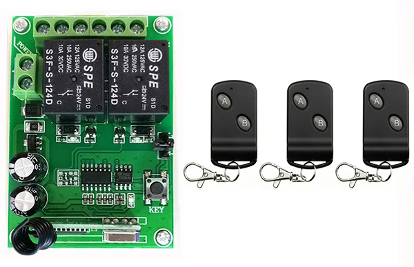 DC24V 2CH Relay Wireless Remote Control Switch Receiver Transmitter Learning 315/433 Normally Open/Closed Door Access LED/lamp |
