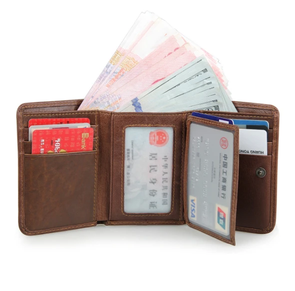 Мужской короткий кошелек в стиле ретро с защитой RFID из натуральной кожи от