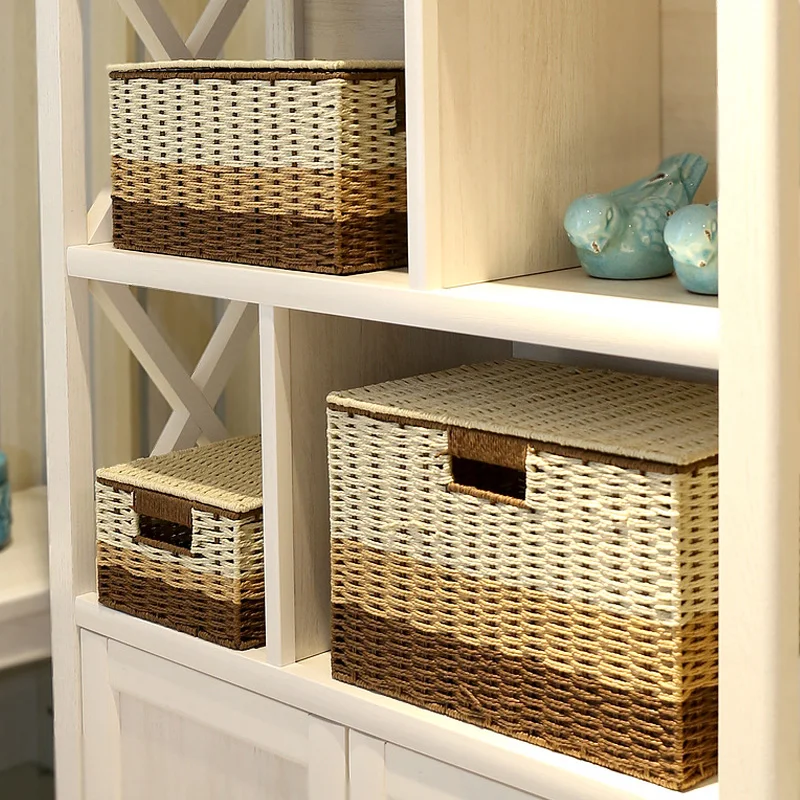 Рустикальная коробка для хранения из ротанга корзина Настольная мелочей нижнее