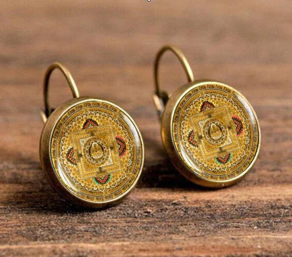 Очаровательные Подвески Gaxybb хрустальные серьги Бронзовый Буддизм Om символ