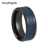 black tungsten carbide rings for men women blue carbon fiber inlay polished shiny beveled design tungsten wedding