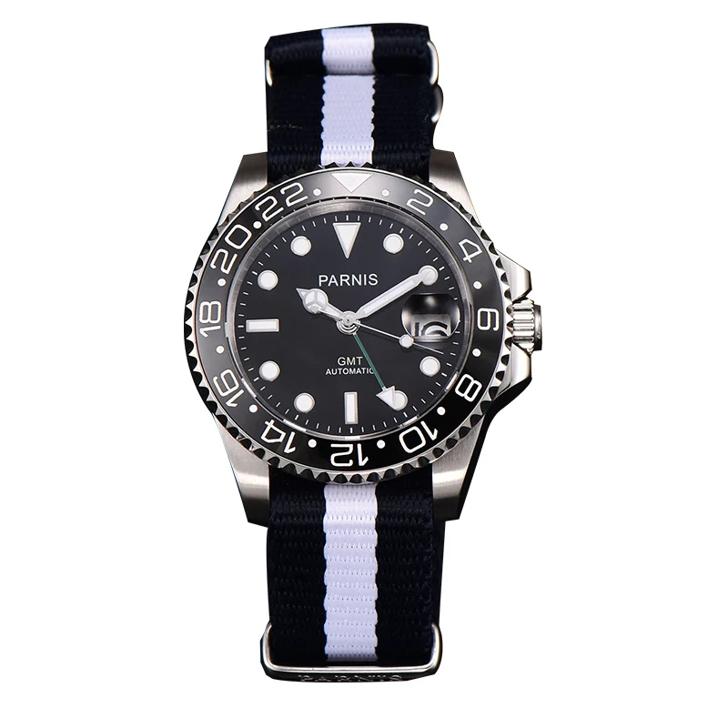 canvas green needle Parnis 40 мм механические часы GMT сапфировое стекло дайвер часы Автоматические relogio masculino роль роскошные часы для мужчин - Цвет: canvas green needle