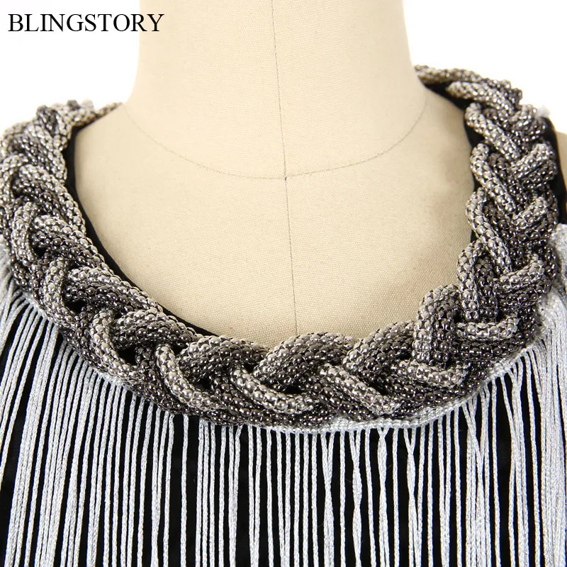 BLINGSTORY платье с открытыми плечами цепочкой и лямкой на шее 1920-х годов кисточка