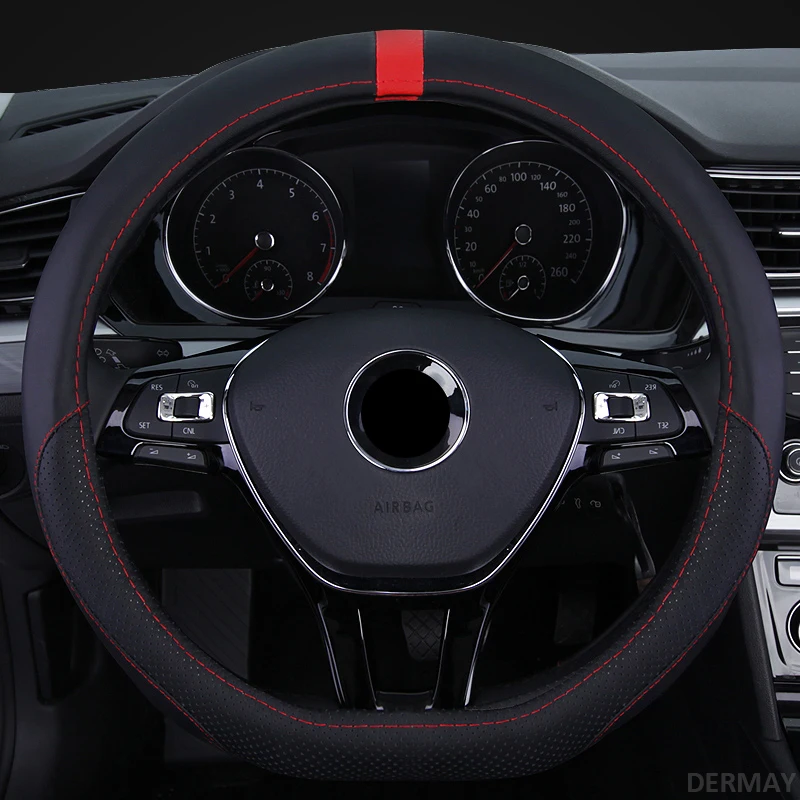 Черный D форма кожаный чехол рулевого колеса автомобиля чехол для Kia Sportage Optima K5 для Nissan Qashqai J11 X-trail T32 - Название цвета: Черный
