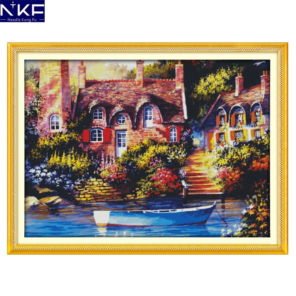 NKF Fairy-tale Cottage Chinese Cross Stitch Pattern DIY Kits Needlework Embroidery Painting Sets for Home Decor | Дом и сад