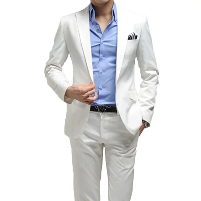 2019 Men's Slim Fit Suits One Button White Party Wedding Tuxedo Suits Costume Homme Mariage Business Suits Men Jacket Pants