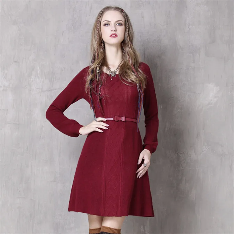 Винтажное элегантное женское зимнее платье туника из хлопка и шерсти с o образным