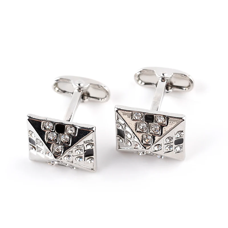 Запонки мужские с треугольными кристаллами изысканные Серебристые запонки