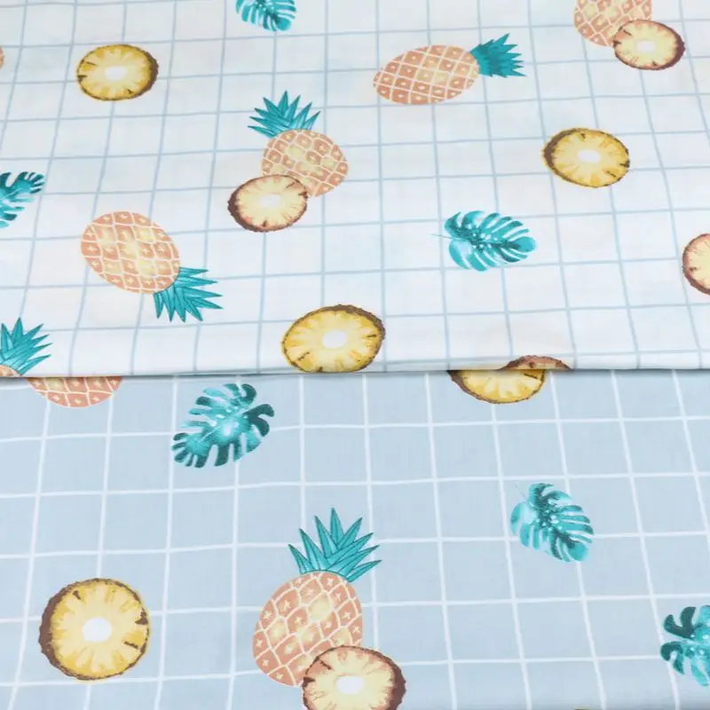DIY bedding cushions apparel dress patchwork 100% cotton twill fruit WHITE GREY golden pineapple bluish green leaves fabrics | Дом и сад