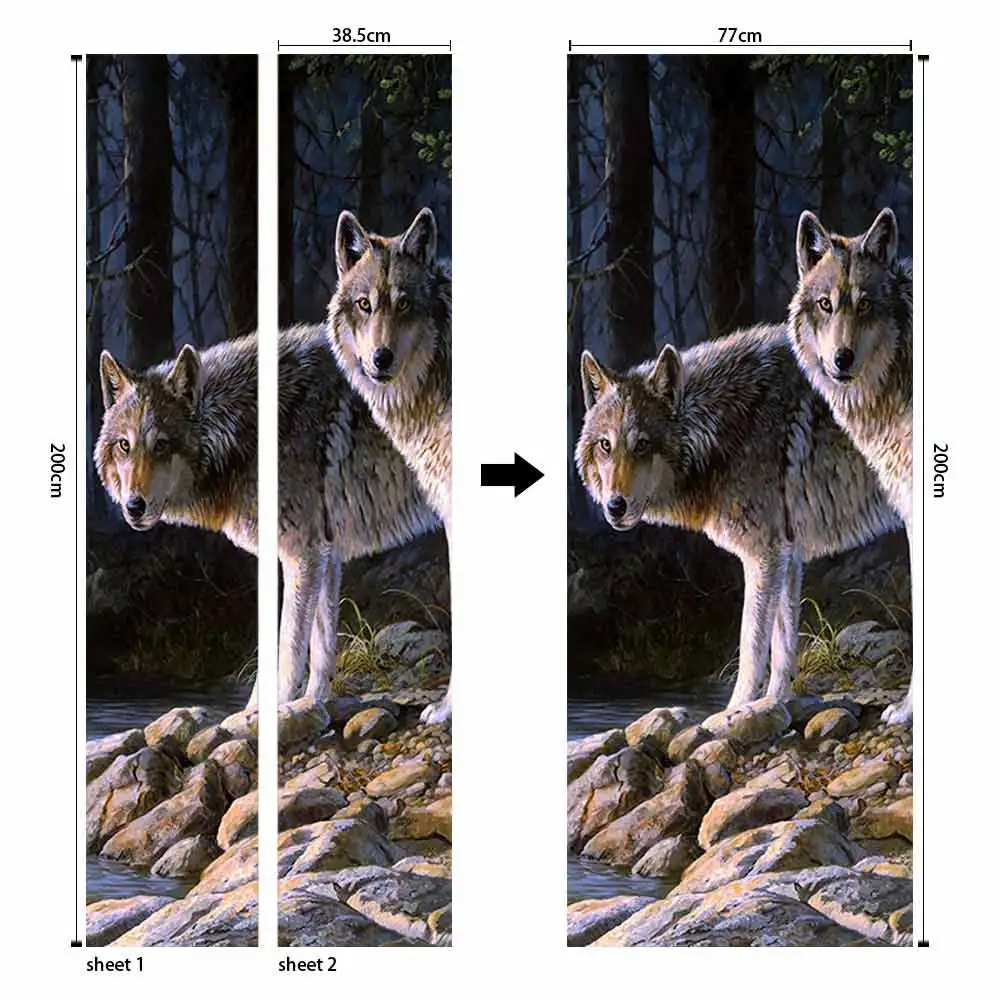 Креативный 3D свирепый волк дверь стикер DIY наклейки для домашнего декора самоклеющиеся обои водоотталкивающие обои для спальни ремонт дверей