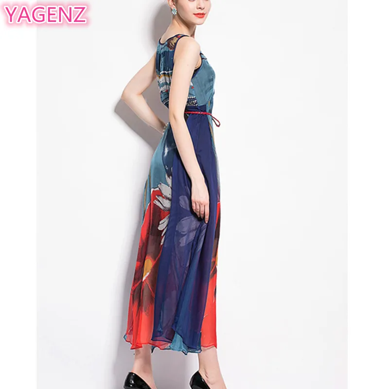 Женское летнее шифоновое платье с цветочным принтом и круглым вырезом|womens