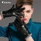Женские зимние перчатки Gours, черные шерстяные перчатки из натуральной козьей кожи, для вождения, GSL036