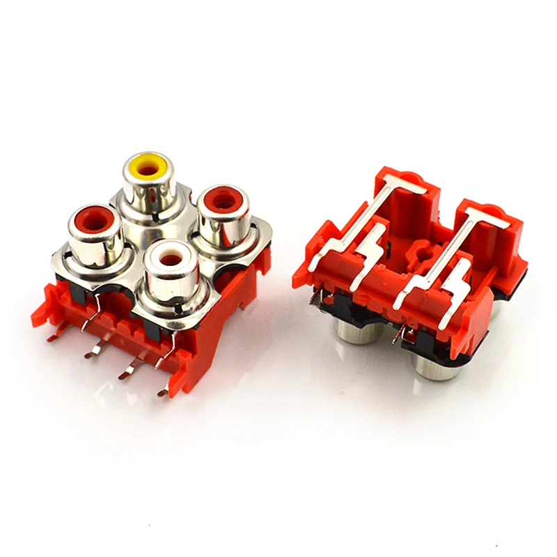 

Горизонтальный коннектор AV, 100 шт., 4 отверстия, 8 штырьков, с защитной панелью, RCA Lotus, концентрическая AV-вилка, сварка аудио и видео