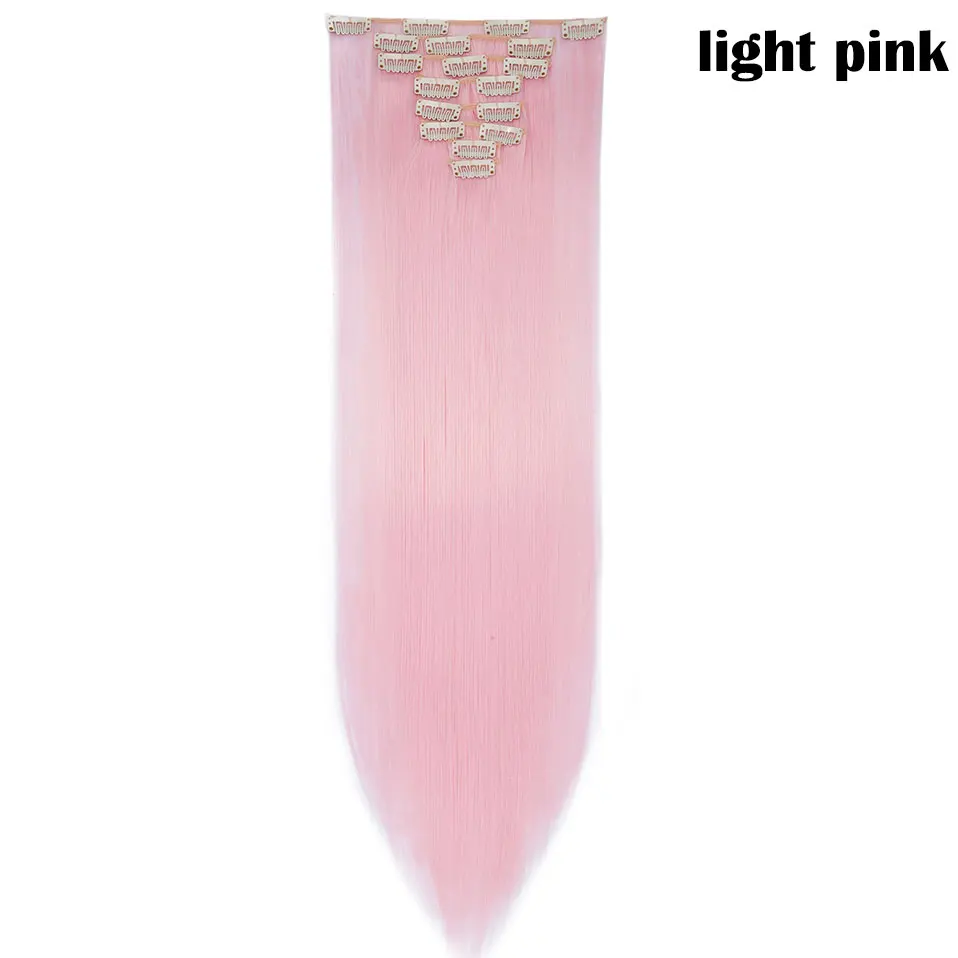 Light pink SNOILITE 8 шт./компл. 26 дюймов 18 зажимы длинные прямые волосы на заколках для наращивания из искусственных волос заколки для волос для женщин, черный парик, заколки, заколки для волос - Цвет: Light pink