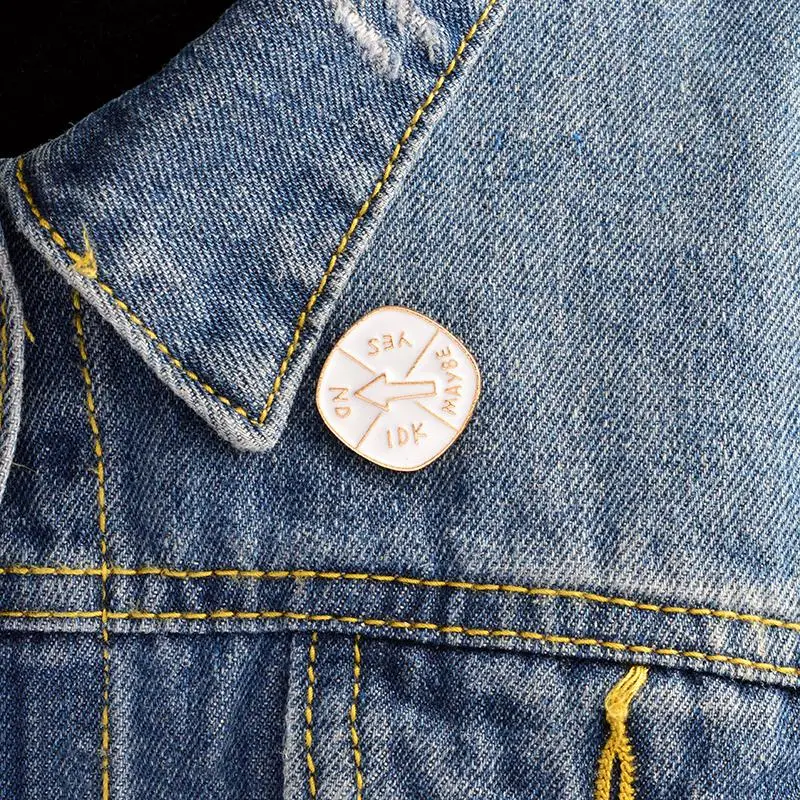 White Turntable Rotating Brooch &quotYes NO IDK MAYBE&quot Cartoon Spin Game Decision Enamel Pin Jacket Badge Jewelry Child Gift | Украшения