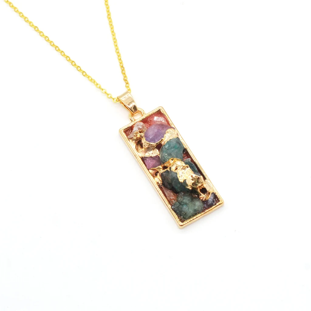 JOYA 2019 Valentine's Day Oriental Golden Rectangular Broken Teeth Lady Necklace Pendant Natural Crystal | Украшения и