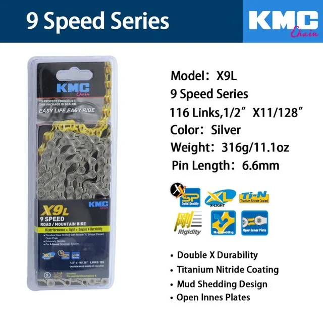 Цепь KMC X8 X9 X10 X10 EPT X9L X10L X11LBike 9S 10S 11S Gold для MTB/шоссейного велосипеда fo Shimano/SRAM 8 9 10 11 speed 116L/цепной велосипед