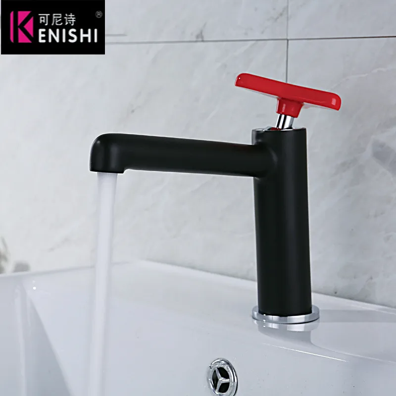 Kenishi новый стиль черный смеситель для ванной комнаты с Красной круглой ручкой