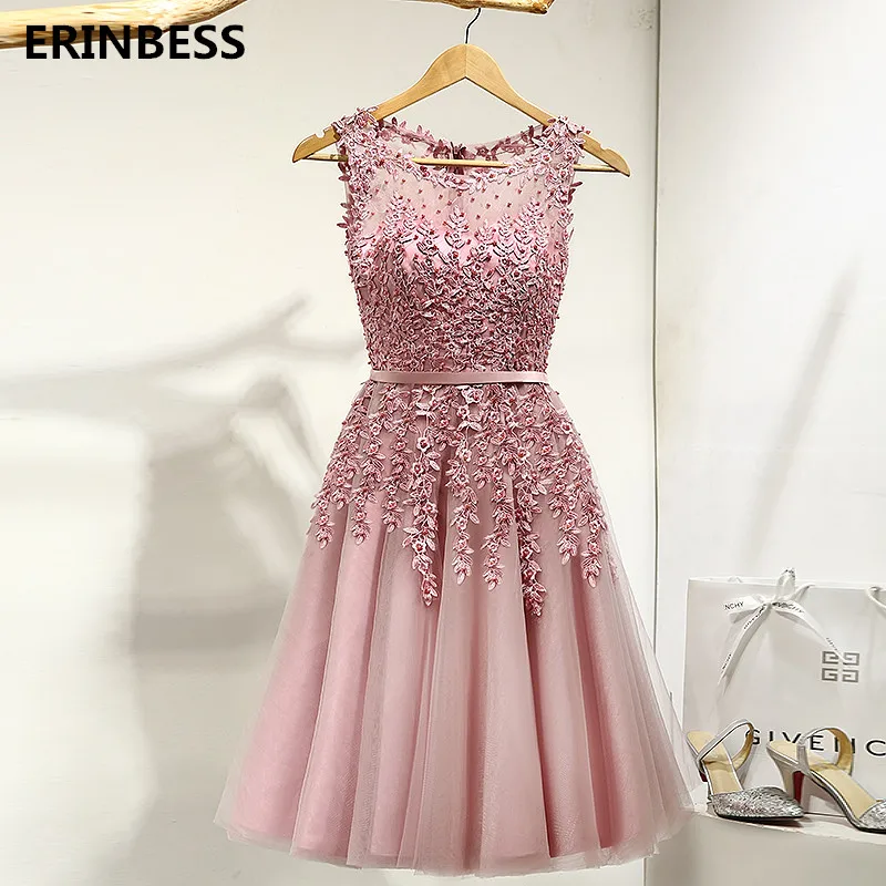 Bean pink Vestido de festa/платье из тюля с глубоким вырезом, для одежды для подружки невесты с аппликацией, торжественное платье подружки невесты Robe Demoiselle D'honneur - Цвет: Bean pink