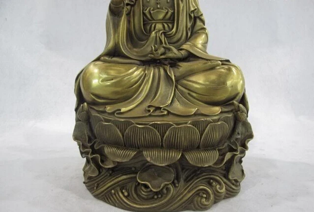song voge gem S0486 12 Chinese Buddhism Brass Copper Bodhisattva Kwan Yin GuanYin Sit lotus Statue | Дом и сад