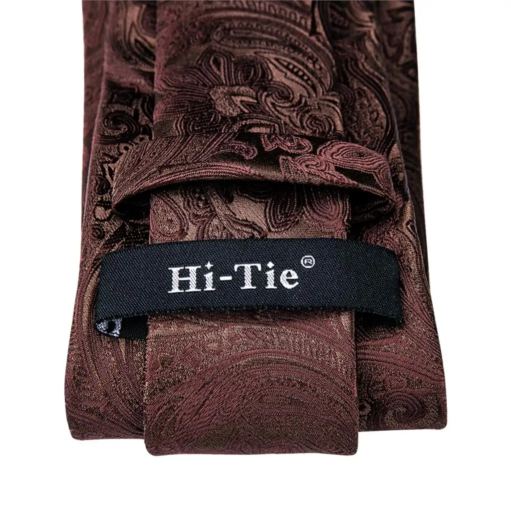 Hi-Tie роскошные шелковые коричневые галстуки с цветочным узором пейсли для мужчин набор галстуков и носовых платков модные дизайнерские деловые свадебные мужские галстуки