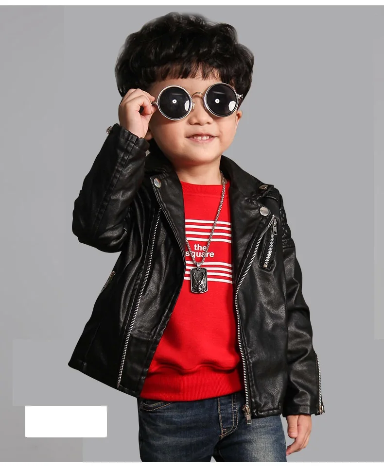 Детская мотоциклетная куртка из ПУ кожи на молнии сбоку|jacket outerwear|outerwear kidskids outerwear