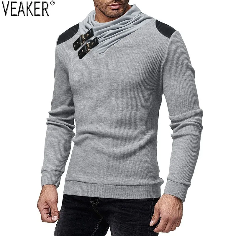 

2019 Autumn Winter Men's Turtleneck Sweater Pullovers Male Slim Fit Solid Color Sweaters High Street Knitted Pullover Tops 3XL