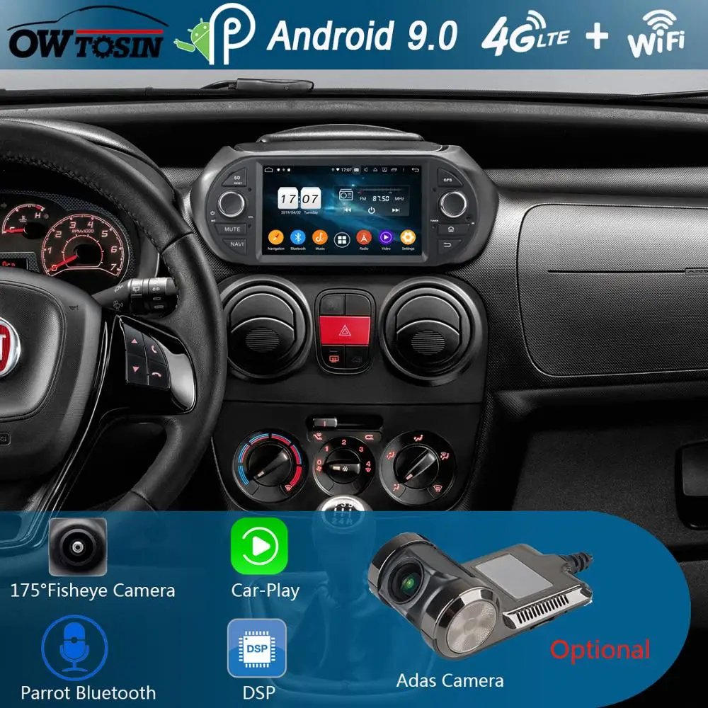 " ips 8 Core 4G ram 64G rom Android 9,0 автомобильный dvd-радио GPS для Fiat Fiorino Qubo Citroen Nemo peugeot Bipper 2008- DSP CarPlay