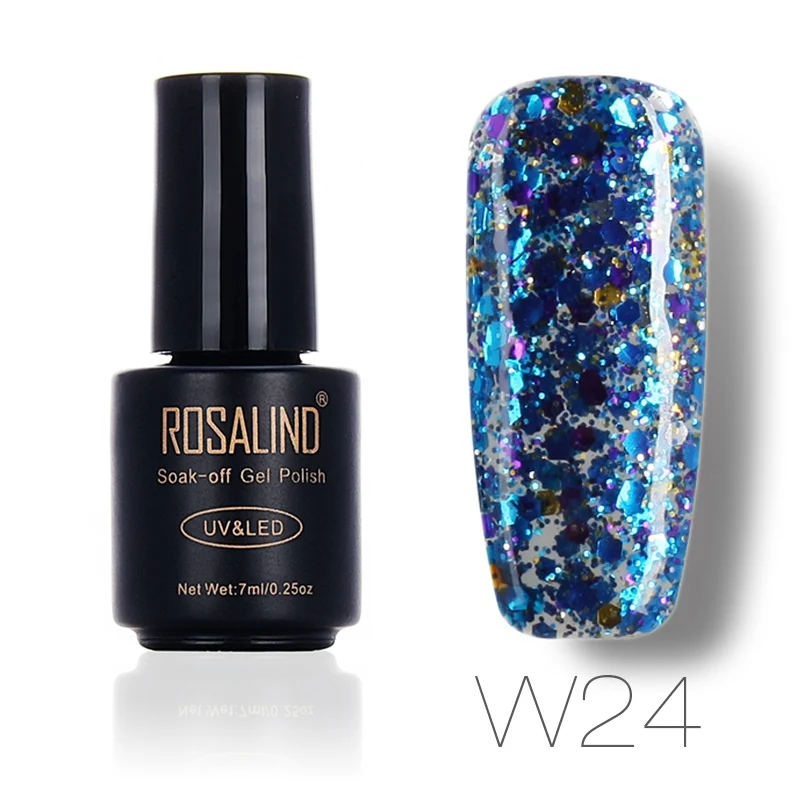W24 ROSALIND 7 мл дизайн ногтей алмазный Блестящий Гель-лак для ногтей УФ светодиодный замачивающийся лак дизайн нужен топ и Базовое покрытие - Цвет: W24