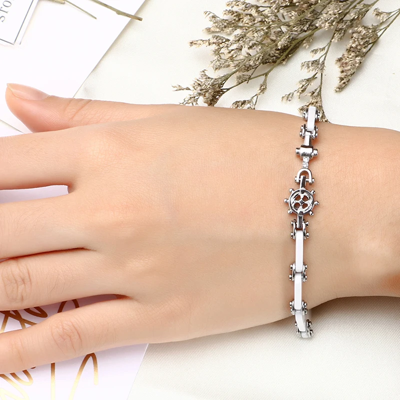 Женский браслет на руль керамический якорь черно белый с навигацией|bangles for
