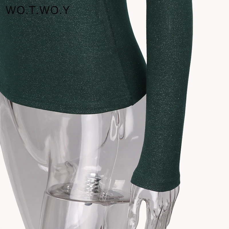 WOTWOY 2019 Весна новая водолазка футболка Женская Базовая Трикотажная люрекс Топы с