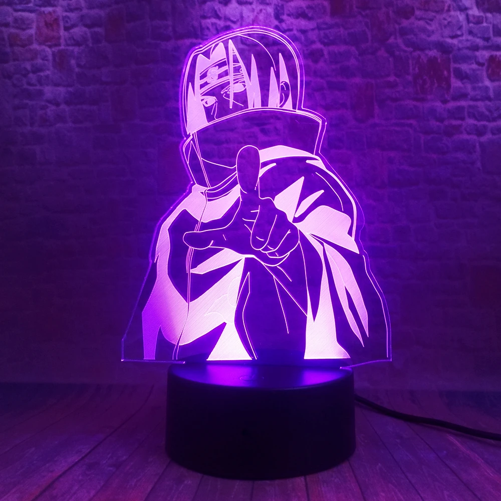Ночник Naruto Kakashi Minato Uchiha Sasuke 7 цветов светодиодный прикроватный светильник 3D