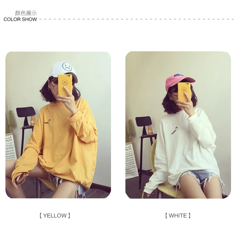 Camisetas Mujer осенние женские футболки корейский стиль Ulzzang Harajuku футболка с принтом в стиле хип-хоп женские свободные топы с длинными рукавами