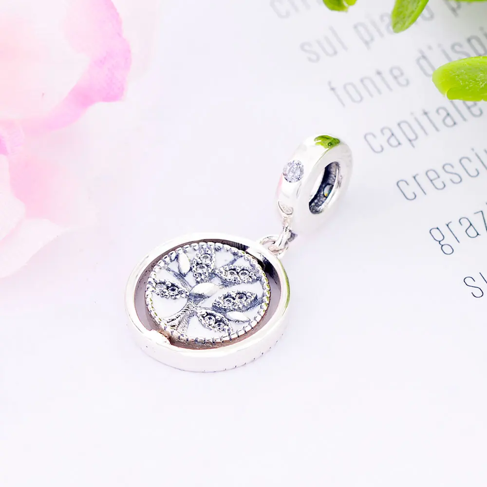 Подлинное 925 пробы Серебряное спиннинг Древо жизни бусина-подвеска подходит Pandora Шарм Браслет семья дерево ювелирные изделия
