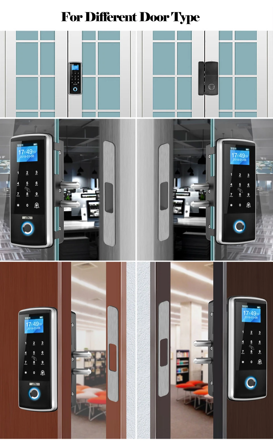 Smart Door Fingerprint Lock Electronic Digital Gate Opener Electric RFID Biometric finger print security Glass Password Card