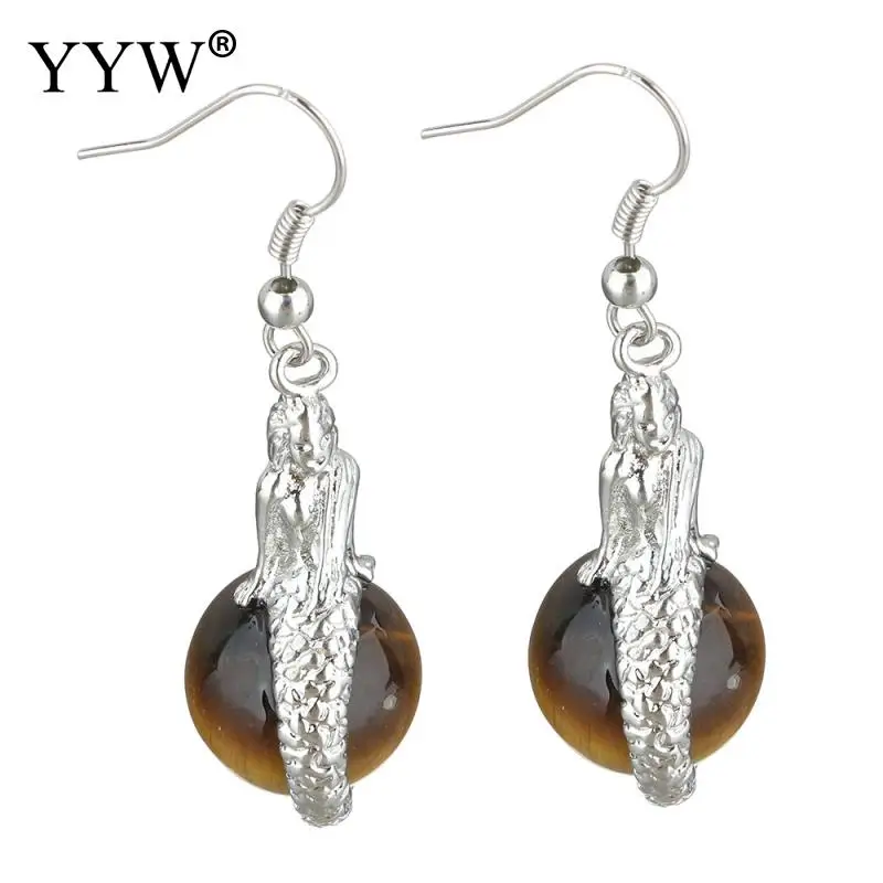 Женские Висячие серьги YYW из натурального камня в виде русалки рыбы тигрового