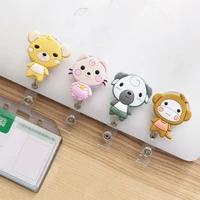 4pclots cartoon animal retractable pull badge reel id card clip id badge lanyard name tag card for school offices