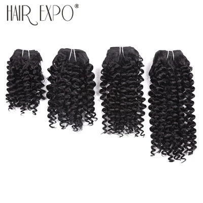 Волосы WeaveKinky CurLy пряди Bouncy Curly синтетические вшитые волосы для наращивания для женщин 8-14 дюймов 4 шт./лот пробковые локоны волосы Expo City - Цвет: # 1B