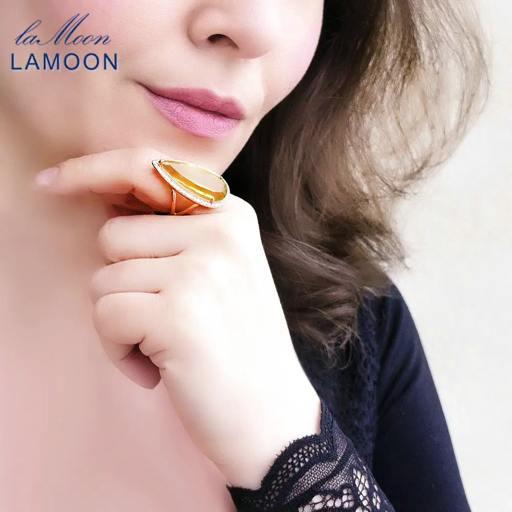 Lamon 925 пробы Серебряное кольцо для женщин цитрин драгоценный камень 18 К Розовая позолота роскошные дизайнерские ювелирные изделия камень в форме груши LMRI041