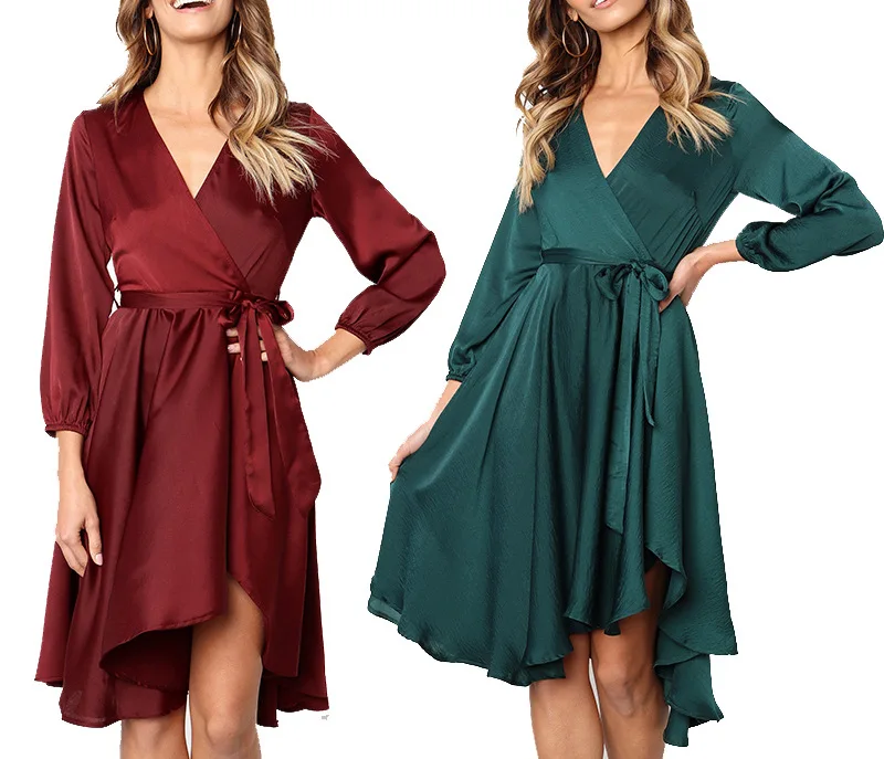 

S-XL women autumn winter autumn winter dress v neck long sleeve sashes lady casual leisure club dress