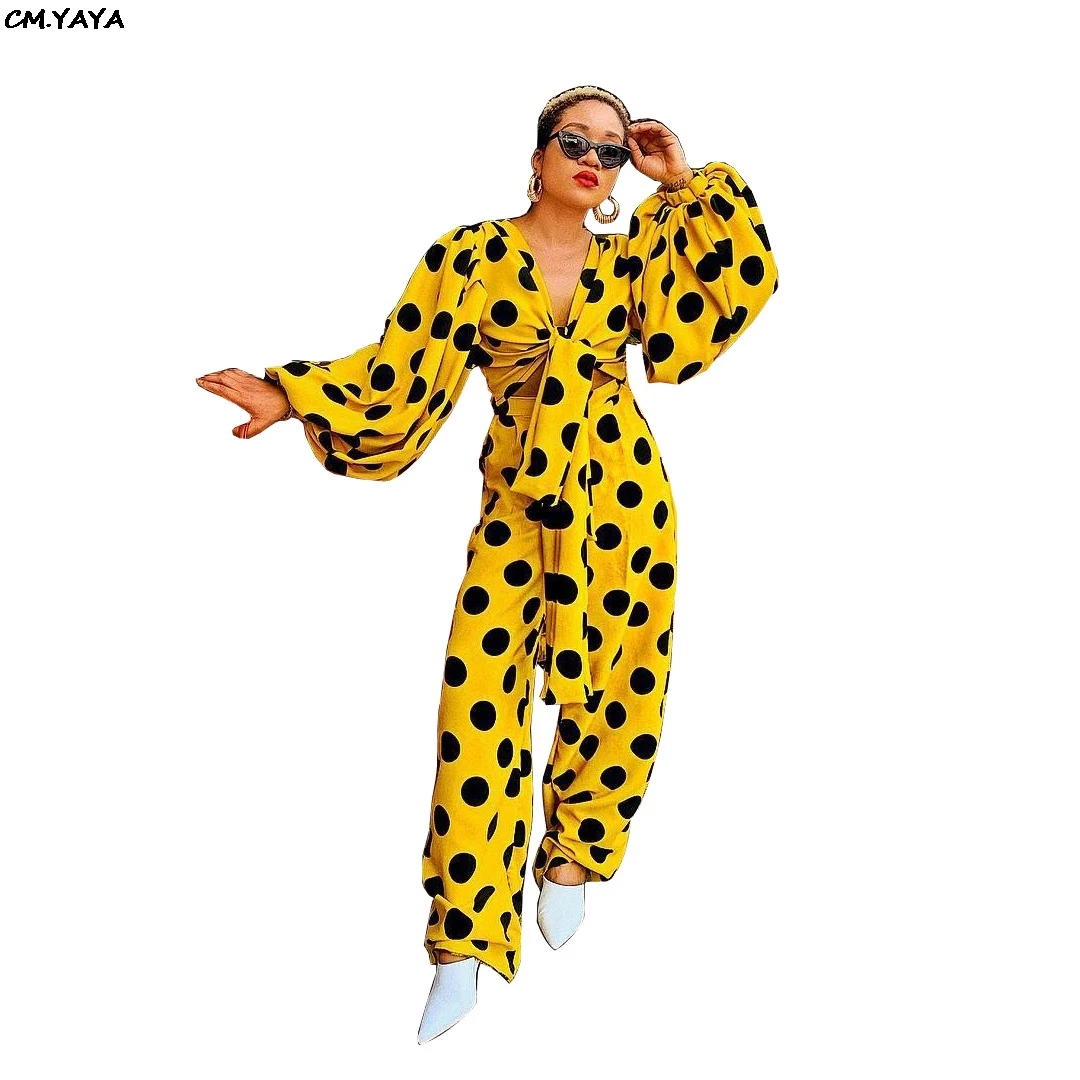 Женский комплект из 2 предметов: блузка в горошек с v образным вырезом длинными