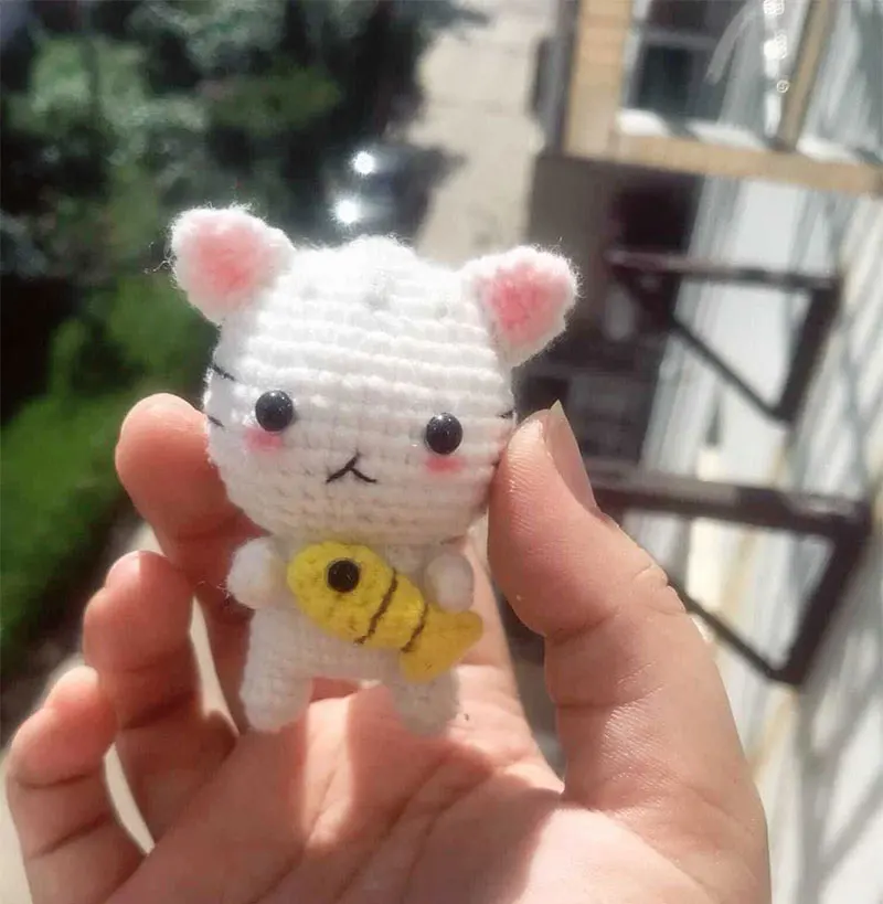 8*6 см вязаный вручную Amigurumi маленькая кошка кулон для еды рыбы ребенок милый