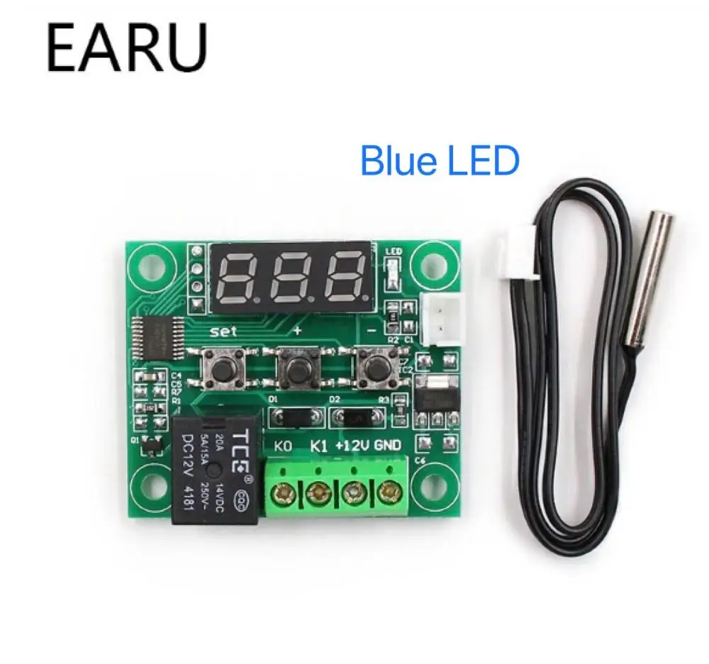 Blue LED W1209 LED Digital Thermostat Temperature Control Thermometer Thermo Controller Switch Module DC 12V Waterproof NTC Sensor - Цвет: Blue LED