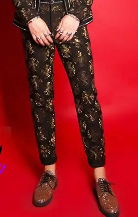 trousers S-6XL! Высокое качество индивидуальные сценические костюмы Мужская сценическая одежда с блестками мужской тонкий костюм Куртка tide - Цвет: trousers