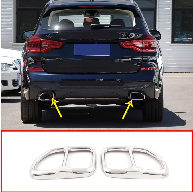 

2pcs Chrome Glossy Black 304 Stainless Steel For BMW X3 G01 X4 G02 2018 2019 Car Exhaust Tail Pipe Cover Trim Accessories