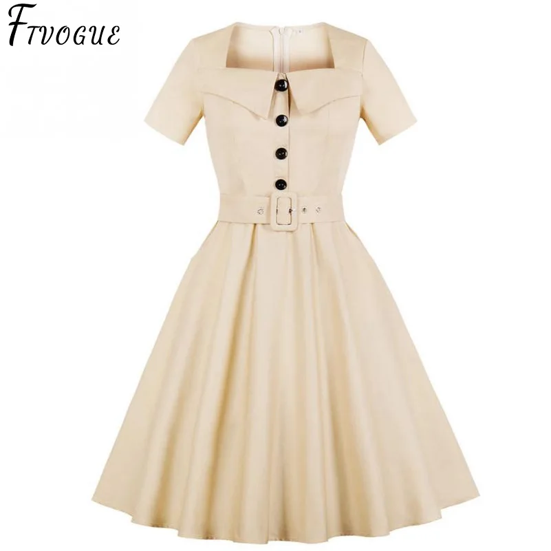Rockabilly 1950 s винтажное платье с квадратным воротником женское элегантное
