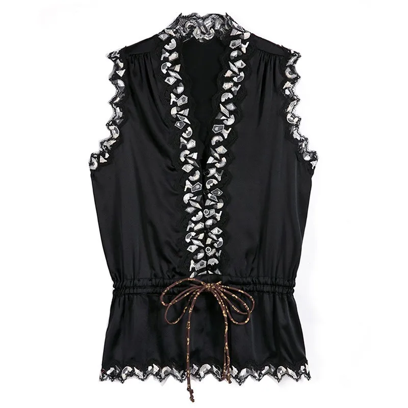 TWOTWINSTYLE вышивка кружево пэчворк женский костюм без рукавов v образный вырез