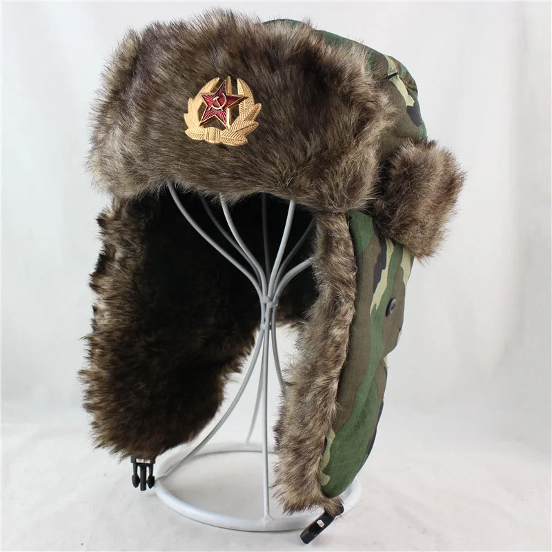 Green Badge Шапки-бомберы Советской Армии, зимняя шапка-ушанка, Русская Шапка-ушанка, шапка с искусственным мехом для спорта на открытом воздухе, лыжного спорта, теплая шапка-ушанка - Цвет: Green Badge