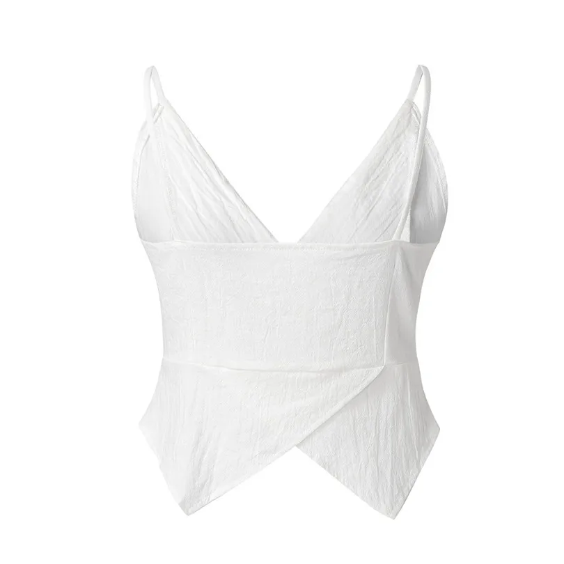 Новинка женская летняя пикантная однотонная майка без рукавов с глубоким