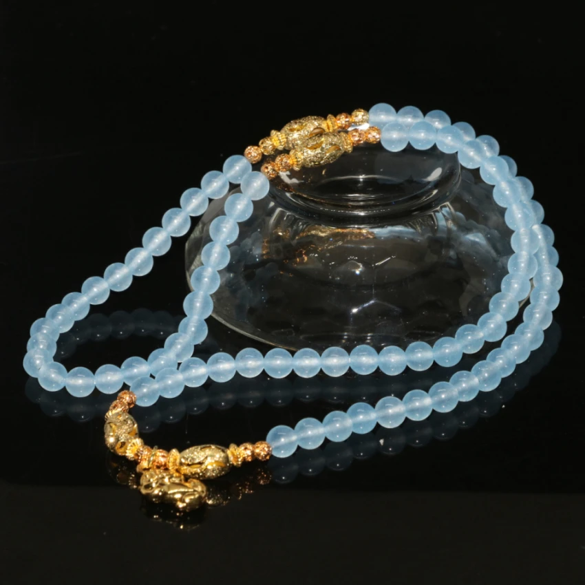 Аксессуары высокого качества золотого цвета из голубого нефрита халцедона 6 мм